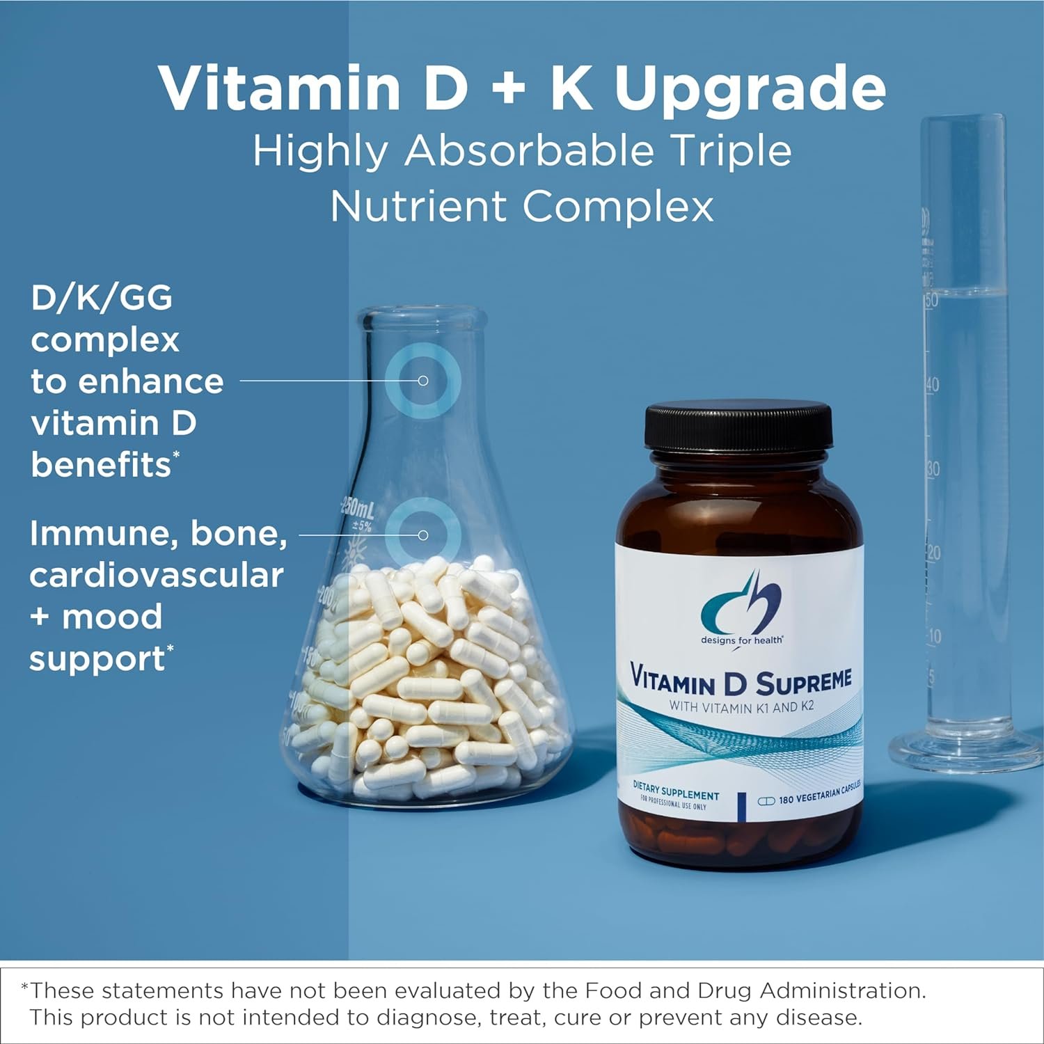 Designs for Health Vitamin D Supreme - Vitamin D 5000 IU with 2000mcg Vitamin K as MK4 for Bone Health, Heart Health & Immune Support - Vitamin D3 Enhanced with GG Supplement (180 Capsules) - Image 2