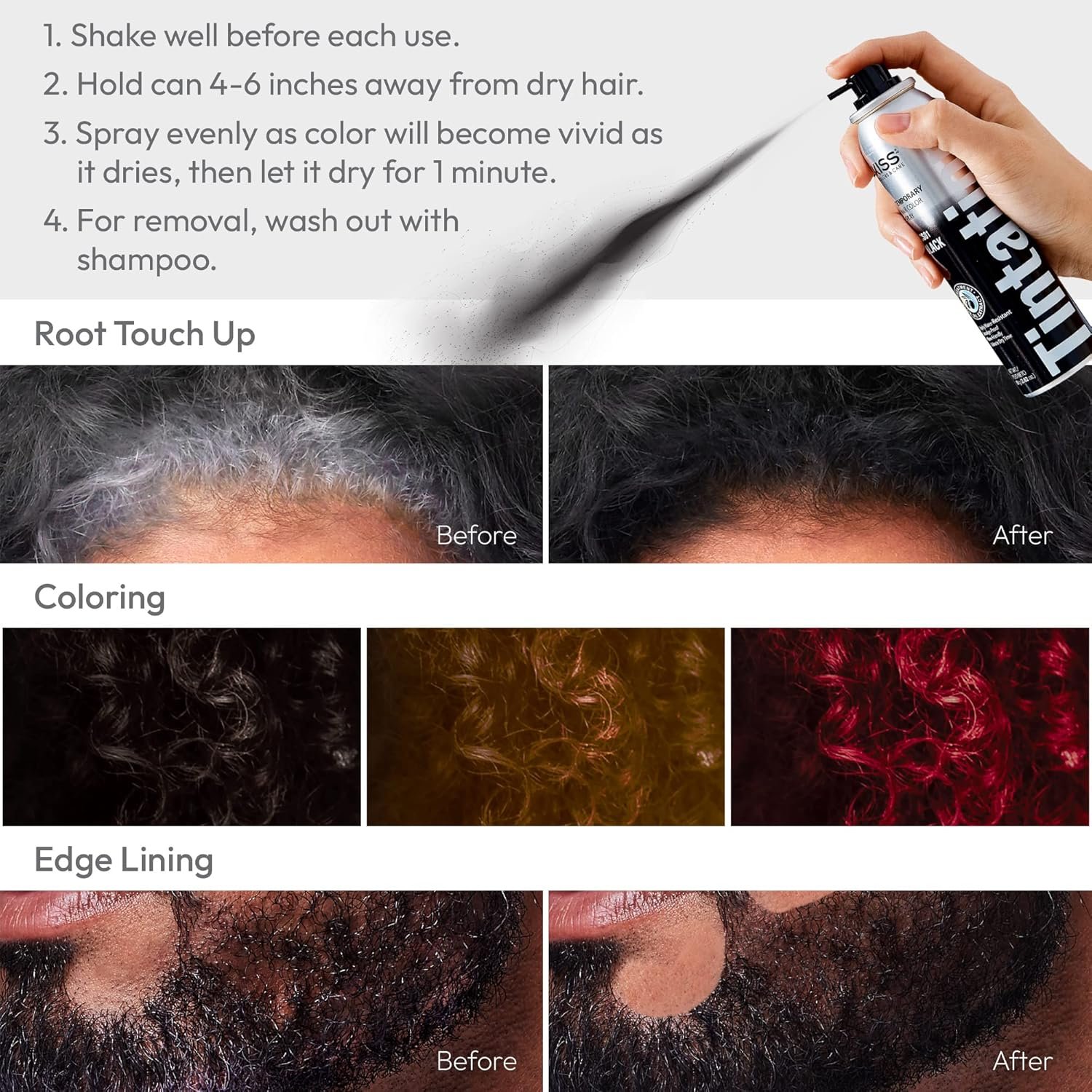 RED by Kiss Tintation Temporary Hair Color Spray, Instant Gray Root Cover Up, Water-Resistant, Smudge-Proof, Easy Wash Out, Hairline & Barber Touch-Up, Quick Dry (2 Pack) (Dark Brown) - Image 6