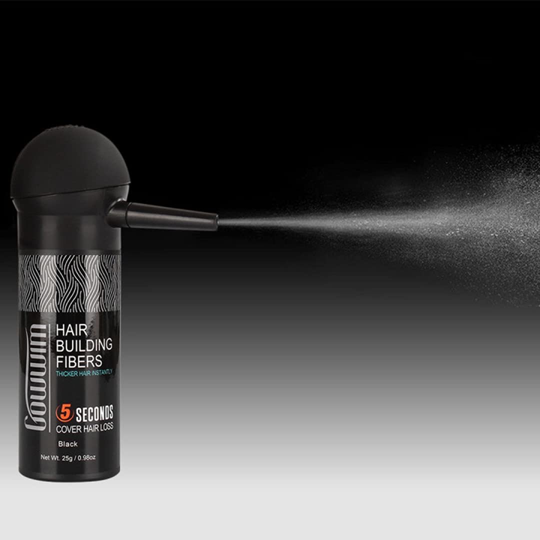 GOWWIM Hair Thickening Fibers 2-in-1 Kit Keratin Building Fibers, Spray Applicator & Hold Spray - Instantly Volumize Sparse Areas (Black) - Image 6