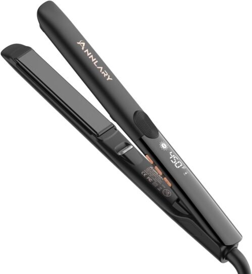 Hair Straightener, 1 Inch Professional Titanium Plate with Ceramic Coating Ionic Dual Voltage Flat Iron with Anti-Iron Silicone for Less Frizz, Shinier & Smoother Hair