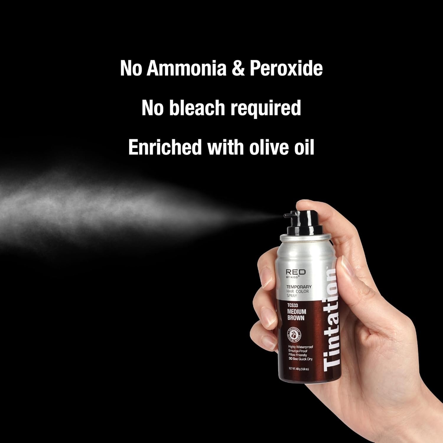 RED by Kiss 1.5OZ. Tintation Temporary Hair Color Spray, Instant Gray Root Cover Up, Water-Resistant, Smudge-Proof, Hairline & Barber Touch-Up, Quick Dry, Travel Size Spray (Medium Brown) - Image 5