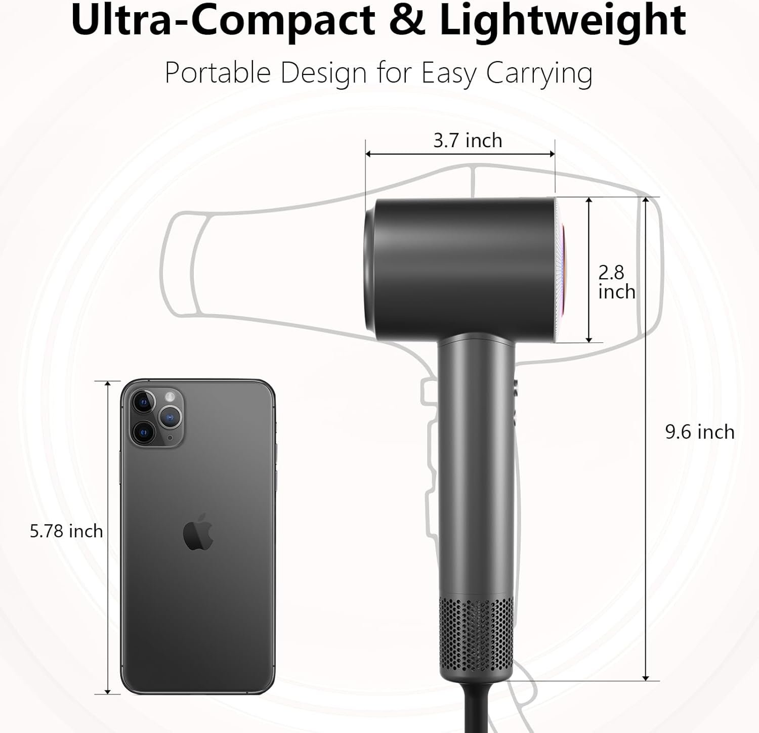 Hair Dryer, 160000 RPM Professional High-Speed Blow Dryer 2 Billion Negative Ionic Care Hair Dryer (Black Gray) - Image 7