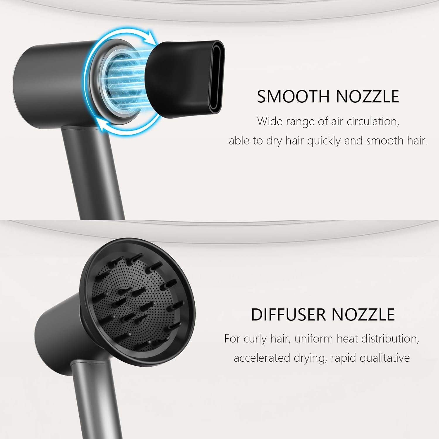 Hair Dryer, 160000 RPM Professional High-Speed Blow Dryer 2 Billion Negative Ionic Care Hair Dryer (Black Gray) - Image 6