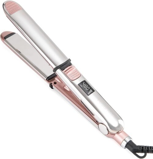 2-in-1 Titanium Ionic Flat Iron,Professional Hair Straightener & Curler, Fast Heating, Dual Voltage, Pink, for All Hair Types