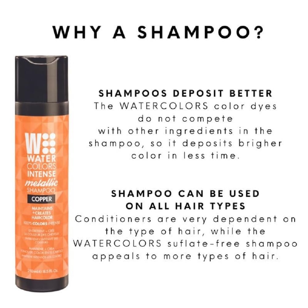Watercolors INTENSE METALLIC Semi Permanet Color Depositing Shampoo-Sulfate & Paraben Free to Maintain & Enhance Hair Color 8 fl oz - COPPER - Image 3