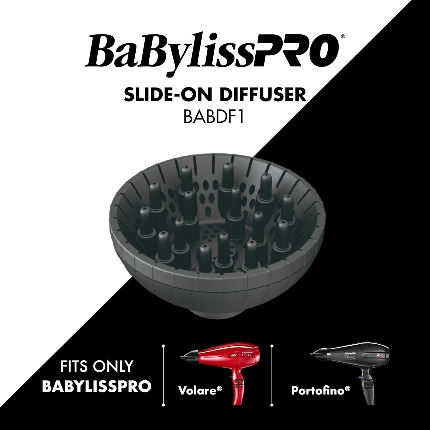BaBylissPRO Slide-On Diffuser Attachment for Hair Dryer - for Volare or Portofino Hair Dryer ONLY, BABDF1, Black - Image 5