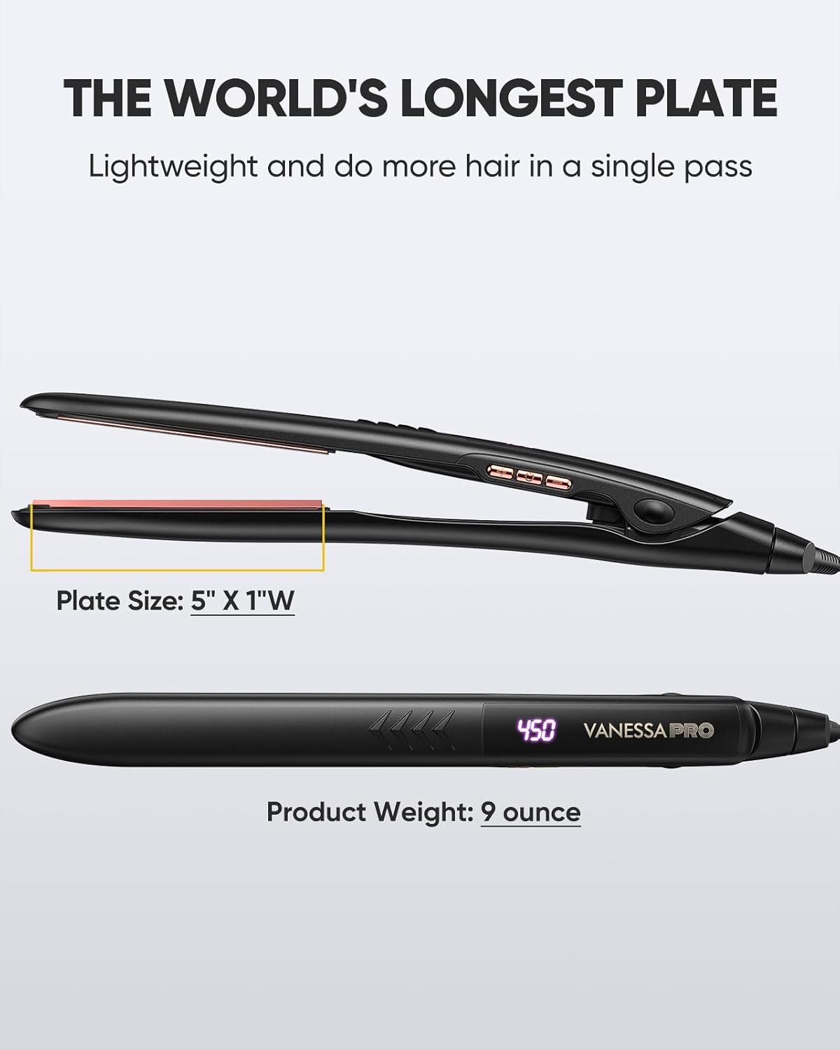 VANESSA PRO Flat Iron Hair Straightener, 100% Pure Titanium Flat Iron for One Pass to Achieve a Sleek Look, Curls Beautifully & Straightens Well - 1 inch - Image 9
