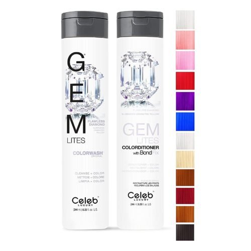 Celeb Luxury Gem Lites Duo Color Depositing Colorwash Shampoo & Conditioner Set + Bondfix Bond Rebuilder, Semi Permanent Hair Color, Vegan Hair Dye, Flawless Diamond