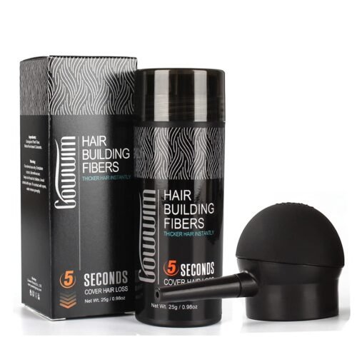 GOWWIM Hair Thickening Fibers 2-in-1 Kit Keratin Building Fibers, Spray Applicator & Hold Spray – Instantly Volumize Sparse Areas (Black)
