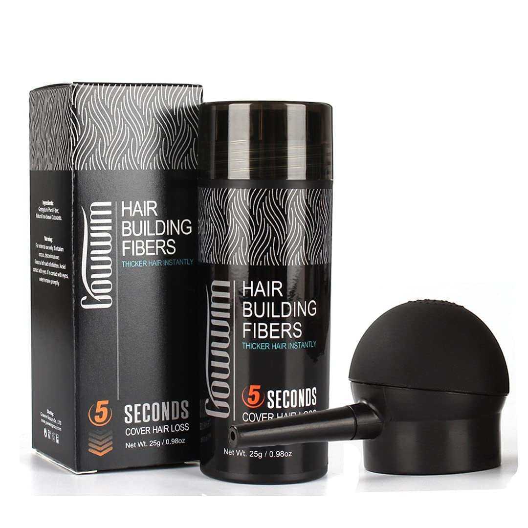 GOWWIM Hair Thickening Fibers 2-in-1 Kit Keratin Building Fibers, Spray Applicator & Hold Spray - Instantly Volumize Sparse Areas (Black)