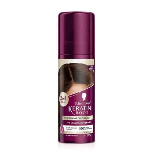 Schwarzkopf Keratin Color Root Temporary Hair Color Spray, Dark Brown – Salon Inspired Temporary Hair Dye, for up 100% Gray Coverage and Thicker Looking Roots, Ammonia free