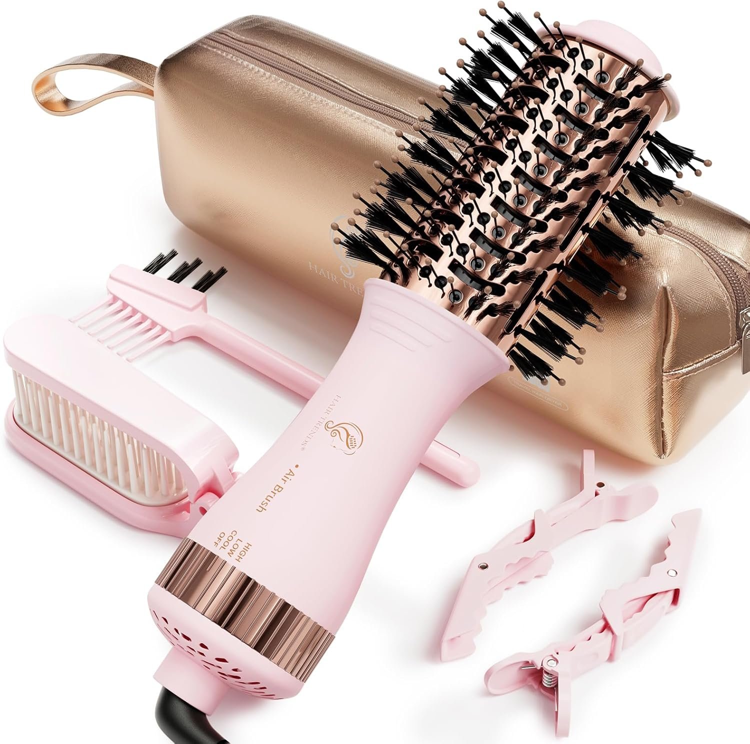 Dual Voltage Travel Hair Dryer Brush, Mini Hot Air Brush Styler & Dryer for European Travel, Hair Trends Nano Titanium 2 Inch One Step Hair Dryer and Styler Volumizer Oval Shape