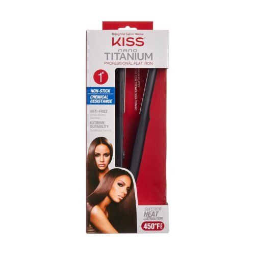 KISS Nano Titanium Professional Flat Iron Hair Straightener & Styling Tool, 1″ Non-Stick Chemical Resistant Titanium Plates, 1.04 Pounds, Variable Temperature Control, Ergonomic Design