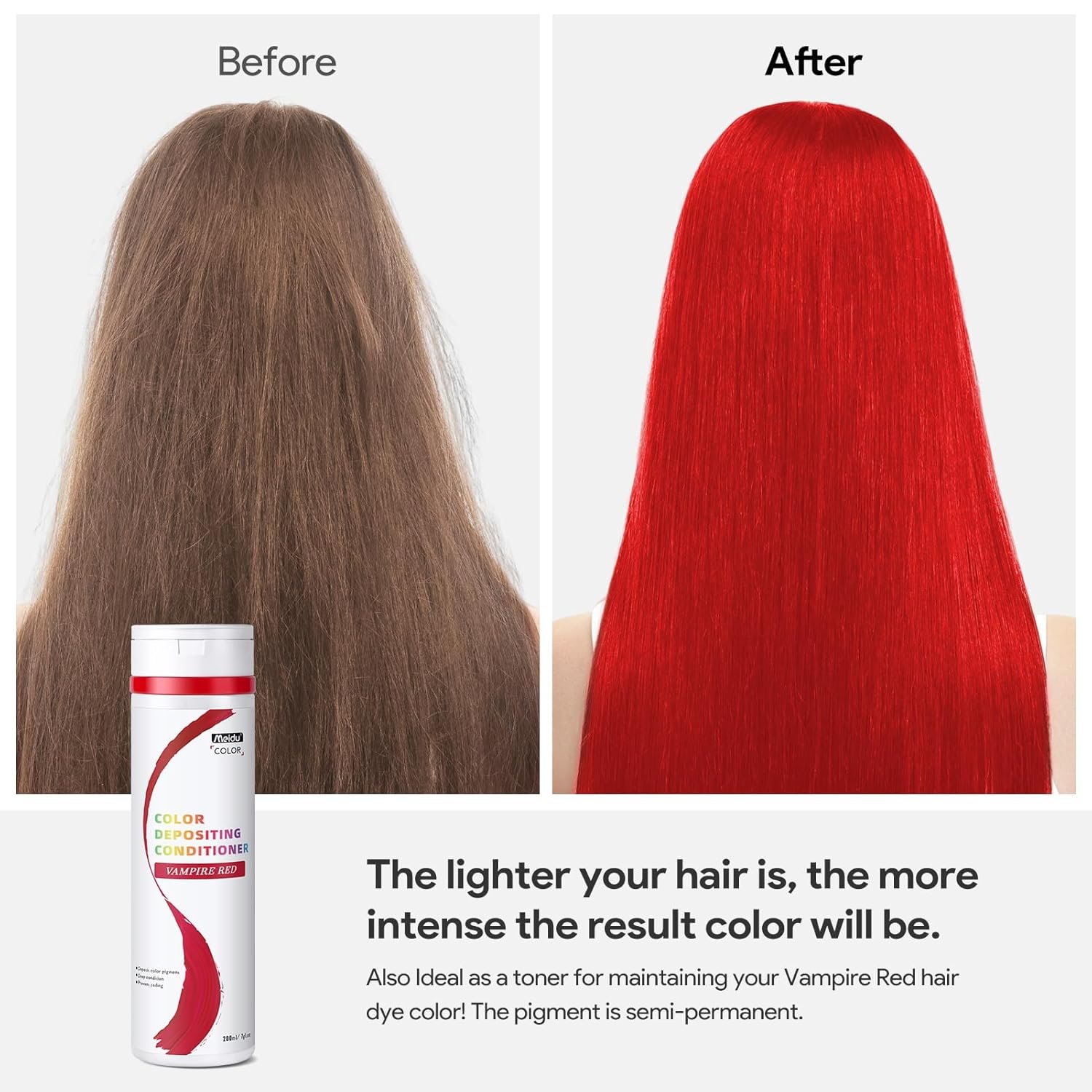 Semi-permanent Hair Color Shampoo, 7-Oz Color Depositing Conditioner, Temporary Hair Color Dye for Women & Men, Prevent Fading (Vampire Red) - Image 2