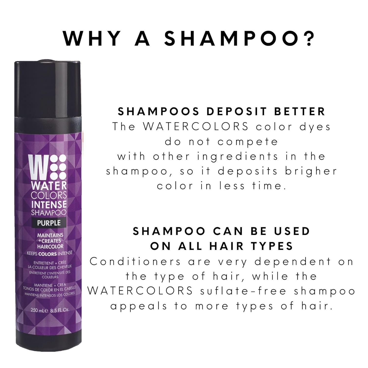 Watercolors INTENSE Semi Permanet Color Depositing Shampoo. Sulfate & Paraben Free to Maintain & Enhance Hair Color 8 fl oz - PURPLE - Image 5