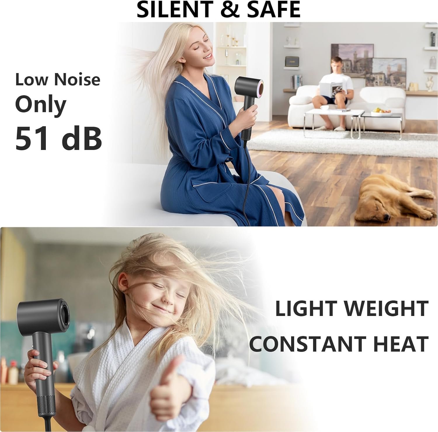 Hair Dryer, 160000 RPM Professional High-Speed Blow Dryer 2 Billion Negative Ionic Care Hair Dryer (Black Gray) - Image 8