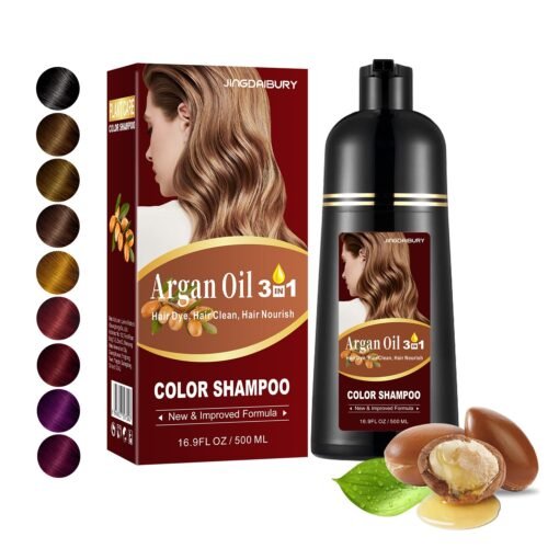 Instant Wine Red Hair Dye Shampoo 3 in 1, Argan Oil Wine Red Hair Shampoo, Burgundy Natural Plant Hair Dye, Easy To Use, Semi-Permanent Hair Color Shampoo for Men Women 500ml
