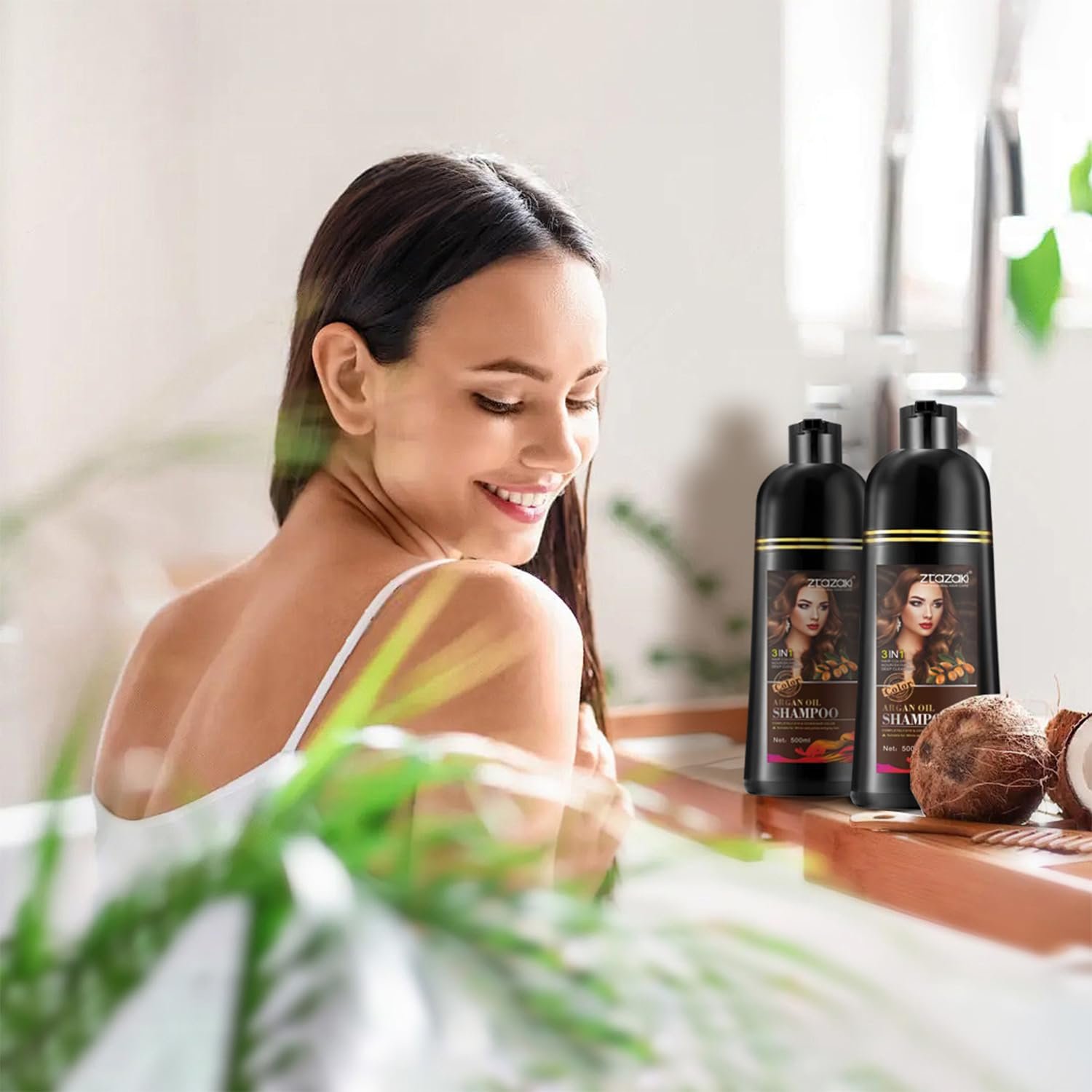 Black Hair Dye Shampoo 3-In-1, Instant Gray Hair Coverage in Minutes-Long Lasting Argan Oil Herbal Hair Color Shampoo champu con tinte para canas 500ml - Image 7