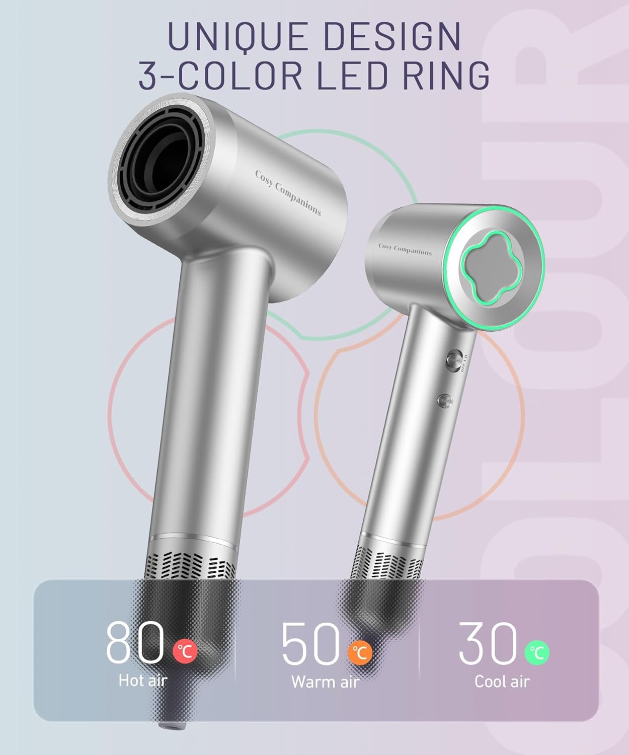 Hair Dryer - 150000 RPM High-Speed Brushless Motor Negative Ionic Blow Dryer for Fast Drying, Low Noise Thermo-Control Hair Dryer with Diffuser and Nozzle, Silvery - Image 4