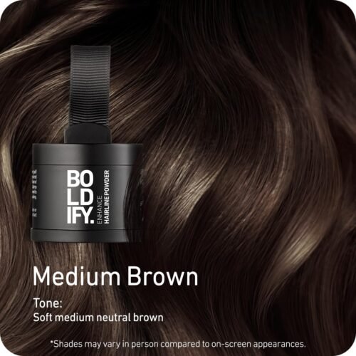 BOLDIFY Hairline Powder – Root Touch Up Hair Color for Gray Coverage – Bald Spot Concealing Hair Powder for Women & Men – 48-Hour Stain-Proof – Medium Brown