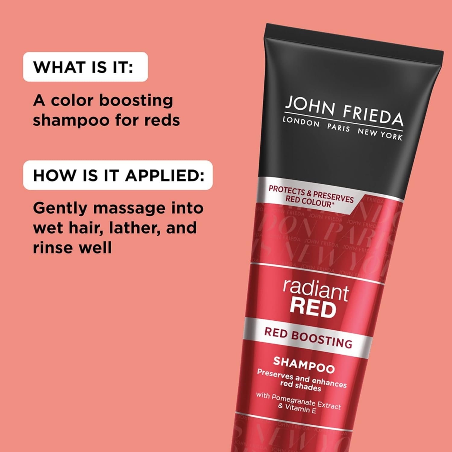 John Frieda Radiant Red, Color Boosting Shampoo, Enhances, Protects, & Hydrates with Pomegranate Extract and Vitamin E for Natural or Color-Treated Hair, 8.3 Oz - Image 6