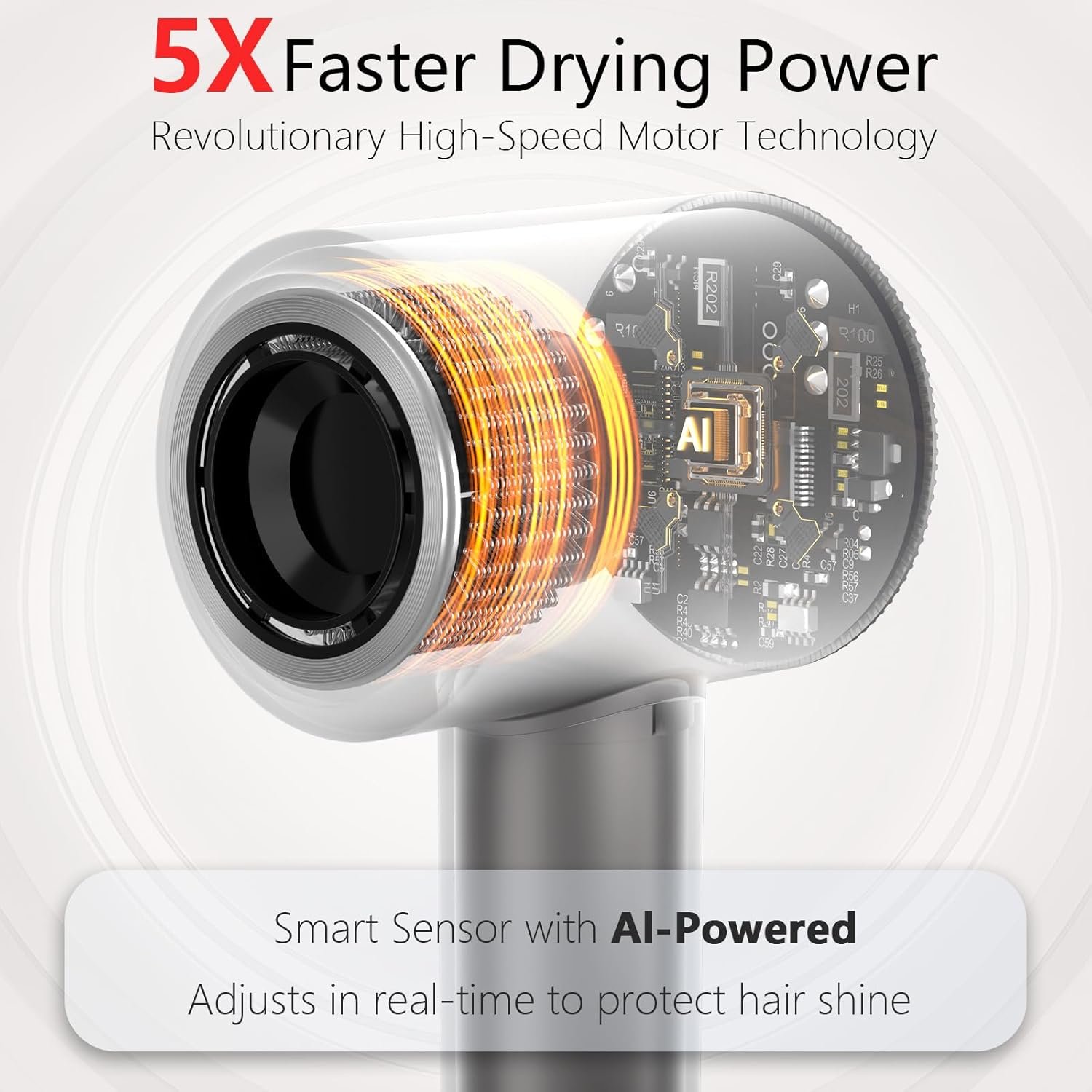 Hair Dryer, 160000 RPM Professional High-Speed Blow Dryer 2 Billion Negative Ionic Care Hair Dryer (Black Gray) - Image 2