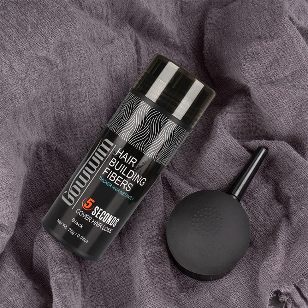 GOWWIM Hair Thickening Fibers 2-in-1 Kit Keratin Building Fibers, Spray Applicator & Hold Spray - Instantly Volumize Sparse Areas (Black) - Image 7