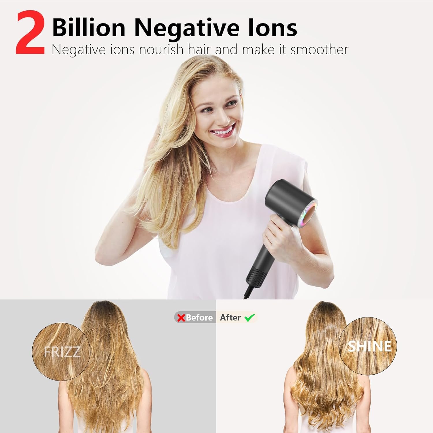 Hair Dryer, 160000 RPM Professional High-Speed Blow Dryer 2 Billion Negative Ionic Care Hair Dryer (Black Gray) - Image 4