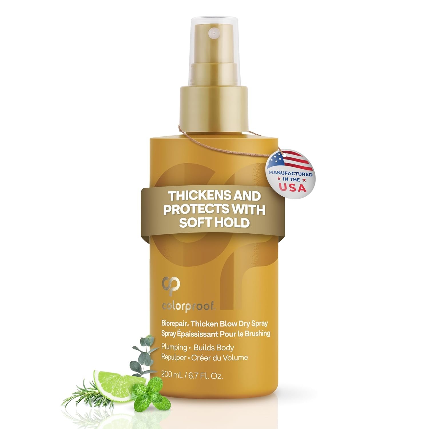 ColorProof Biorepair Thicken Blow Dry Spray 6.7 Fl. Oz. Volumizing Hair Prep Spray for Fine, Thinning Hair w/Fresh Lime, Eucalyptus, Mint Leaf & Rosemary Scent, Color & Heat Protection