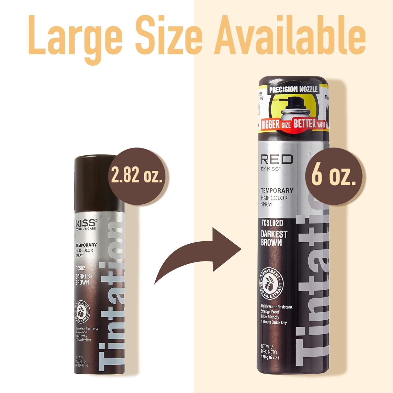 RED by Kiss Tintation Temporary Hair Color Spray, Instant Gray Root Cover Up, Water-Resistant, Smudge-Proof, Easy Wash Out, Hairline & Barber Touch-Up, Quick Dry (2 Pack) (Dark Brown) - Image 7