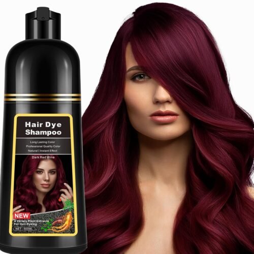 Instant Dark Wine Red Hair Dye Shampoo 3 in 1 for Gray Hair, Natural Hair Color Shampoo for Men & Women, 17.6 FL OZ Herbal Red Hair Shampoo & Red Hair Dye Colors in Minutes