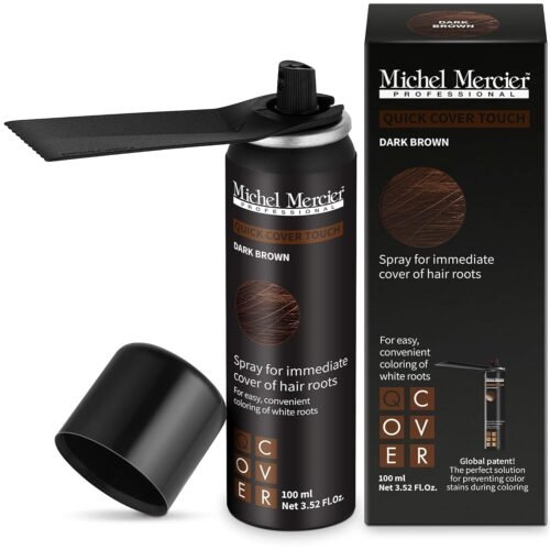 Michel Mercier Hair Root Touch Up Spray with Unique Applicator, Protects Hairline and Scalp Health, Fast and Easy Grey Hair Cover Up Concealer for Women and Men (Dark Brown)