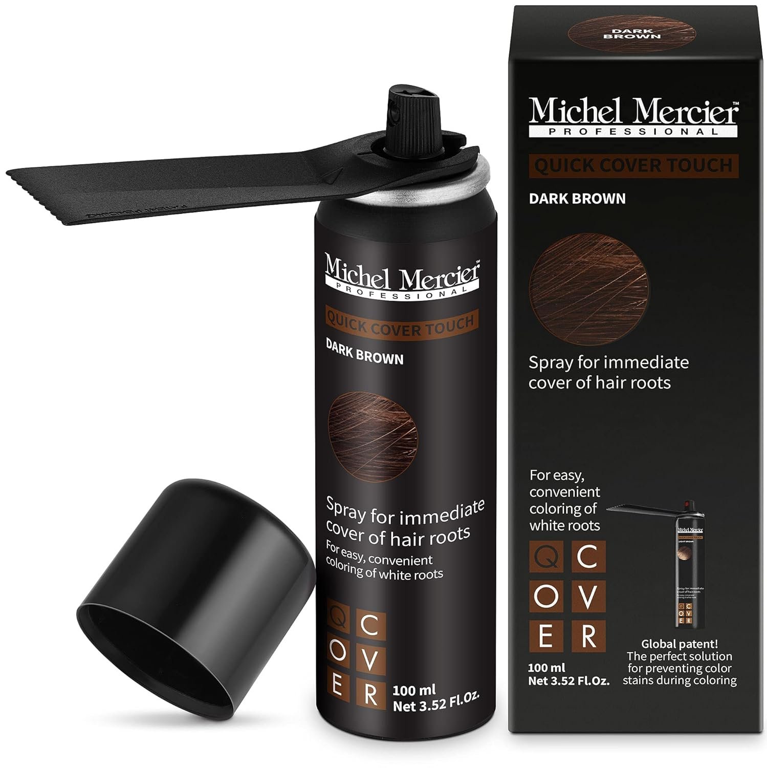 Michel Mercier Hair Root Touch Up Spray with Unique Applicator, Protects Hairline and Scalp Health, Fast and Easy Grey Hair Cover Up Concealer for Women and Men (Dark Brown)