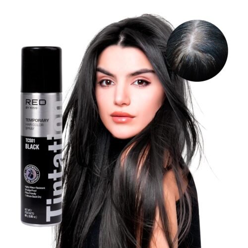 Red by Kiss Tintation Temporary Hair Color Spray, Instant Gray Root Touch Up Coverage, Water-Resistant & Smudge-Proof, Easy Wash Out, Barber & Hairline Touch-Up, Quick-Dry (Black, 2.82 oz)