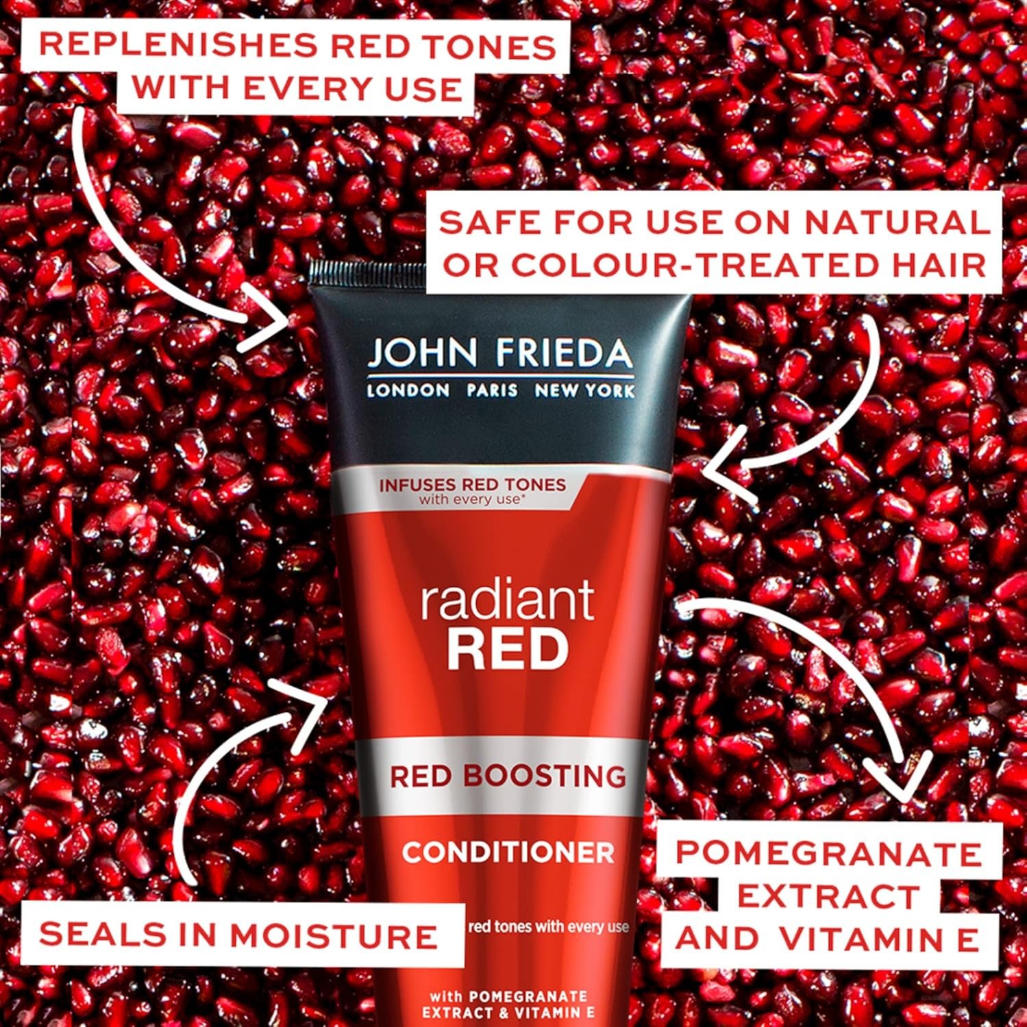 John Frieda Radiant Red, Color Boosting Shampoo, Enhances, Protects, & Hydrates with Pomegranate Extract and Vitamin E for Natural or Color-Treated Hair, 8.3 Oz - Image 5