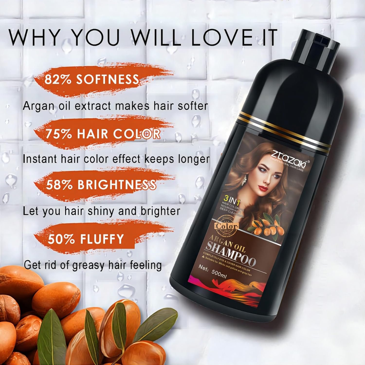 Black Hair Dye Shampoo 3-In-1, Instant Gray Hair Coverage in Minutes-Long Lasting Argan Oil Herbal Hair Color Shampoo champu con tinte para canas 500ml - Image 3