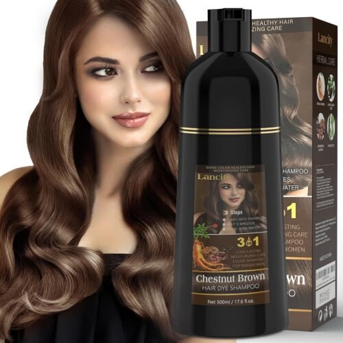 Hair Dye Shampoo 3-In-1 Hair Color Shampoo Instant Coloring Gray Hair Coverage Nature Herbal treated for Men and Women (500mL,17.6 Fl Oz) (Chestnut Brown)