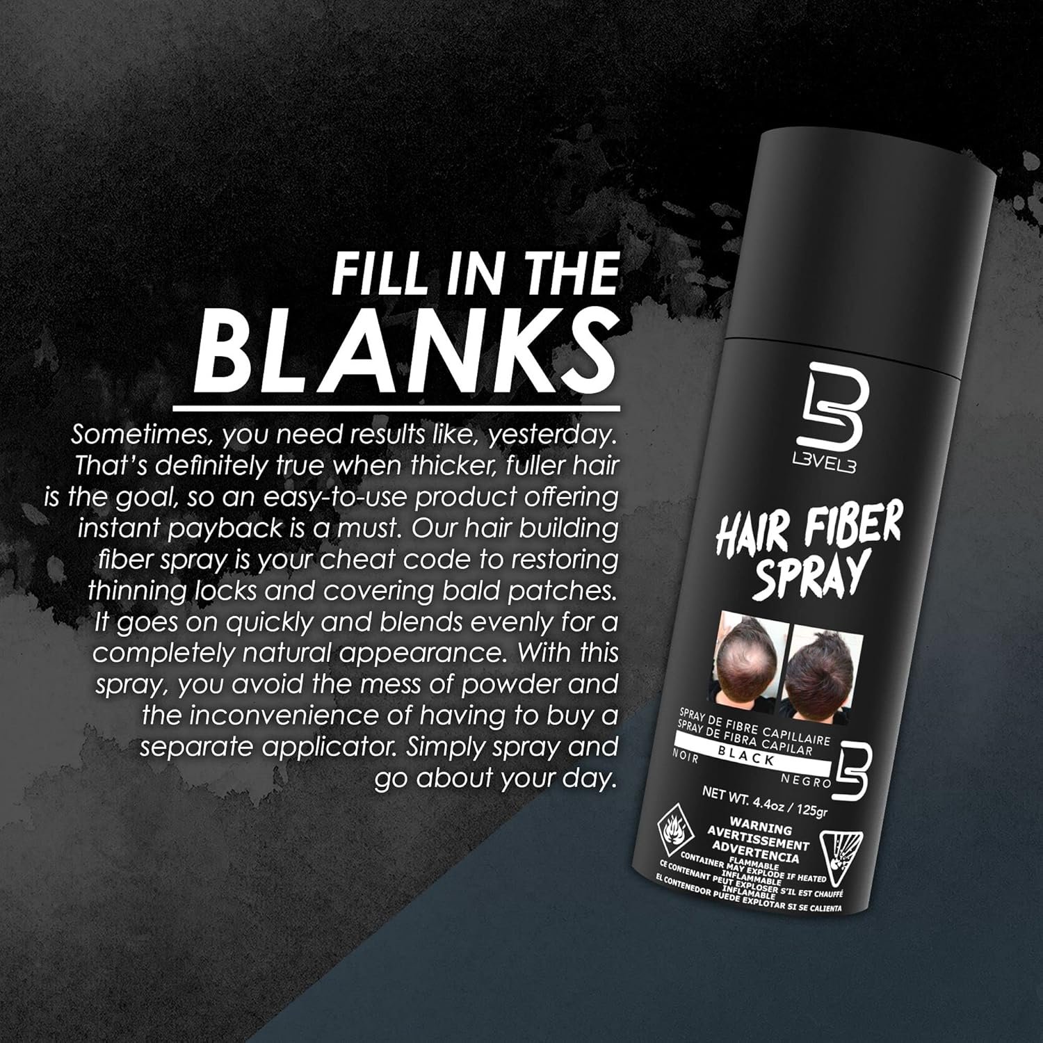 Level 3 Black Hair Fiber Spray - Covers Bald Spots & Thinning Hair - Instant Gray Coverage & Thicker Hair Appearance - Image 2