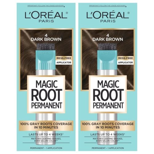 L’Oreal Paris Magic Root Rescue 10 Minute Root Hair Coloring Kit, Permanent Hair Color with Quick Precision Applicator, 100 percent Gray Coverage, 4 Dark Brown, 2 count