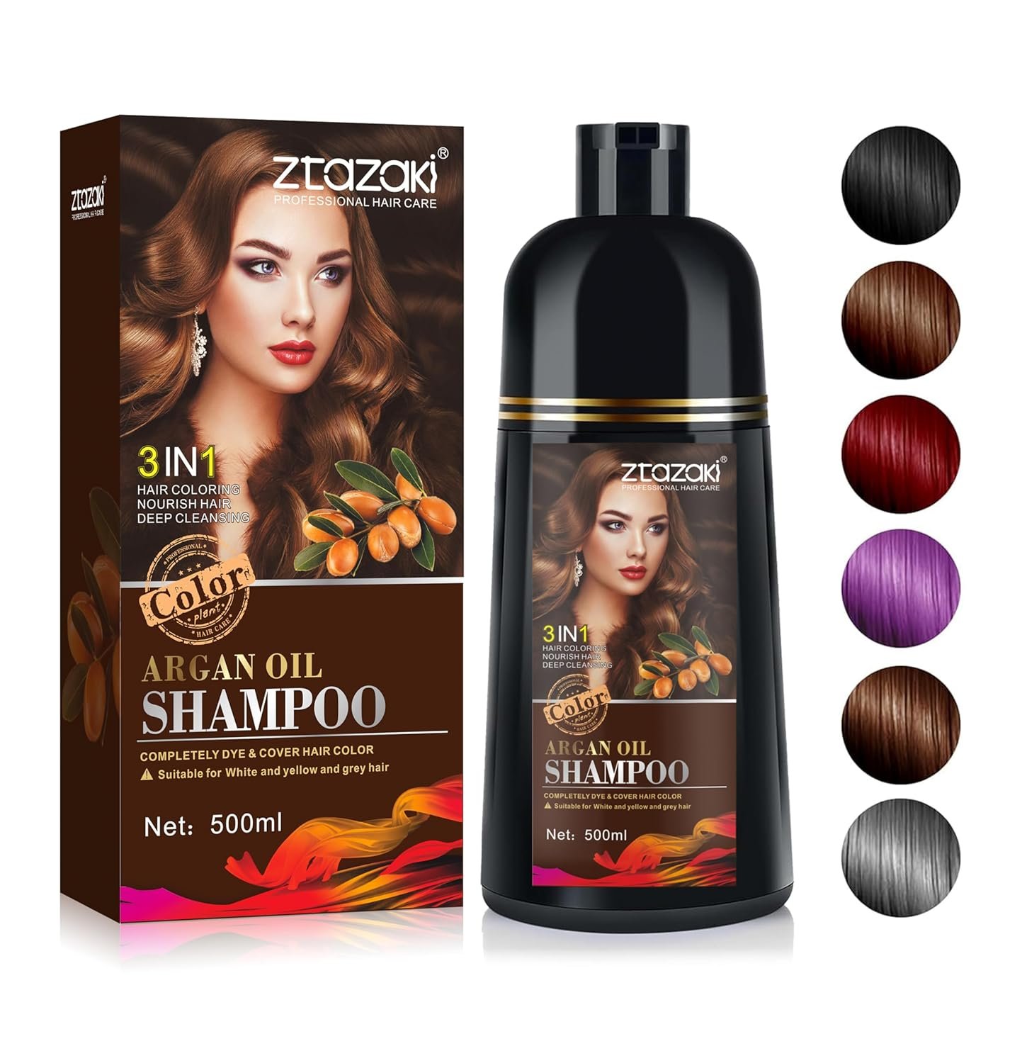 Black Hair Dye Shampoo 3-In-1, Instant Gray Hair Coverage in Minutes-Long Lasting Argan Oil Herbal Hair Color Shampoo champu con tinte para canas 500ml