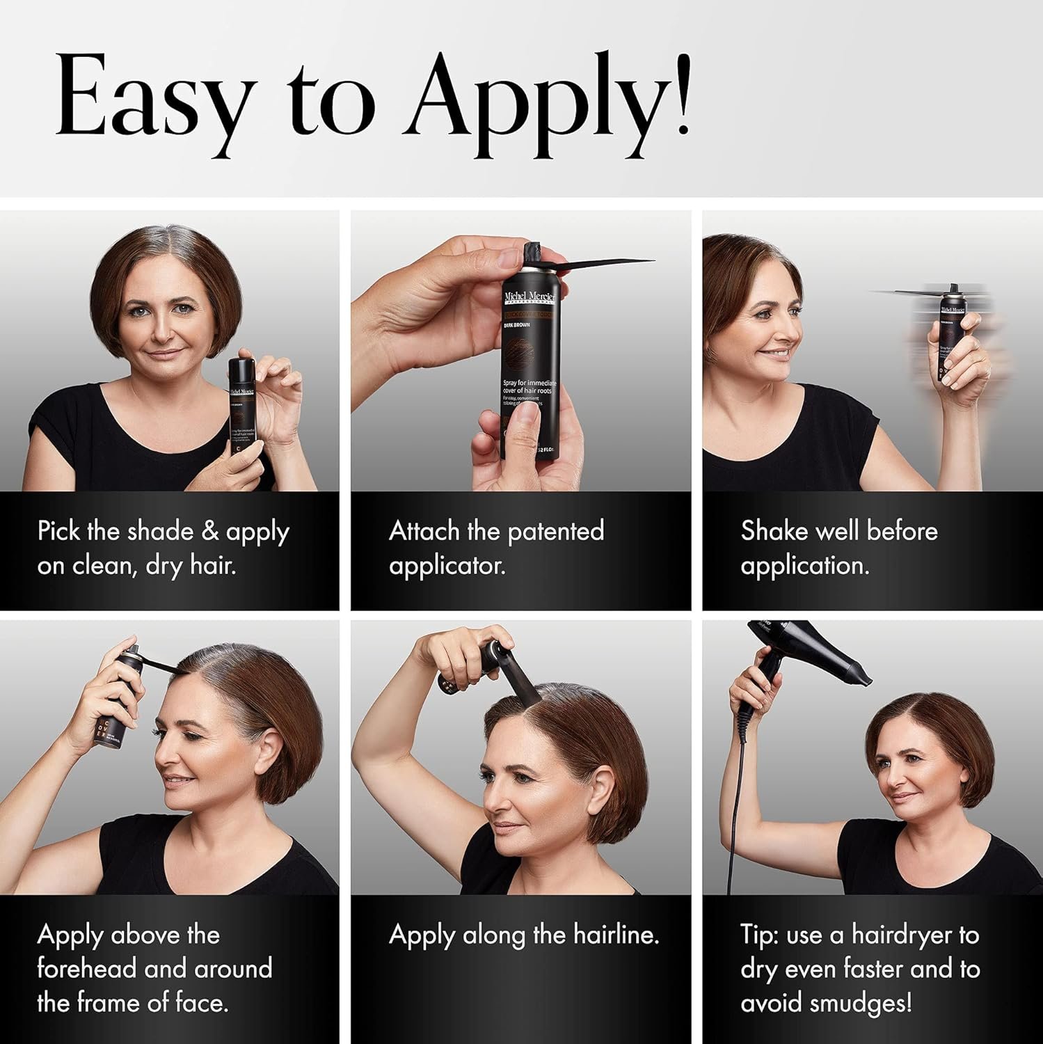 Michel Mercier Hair Root Touch Up Spray with Unique Applicator, Protects Hairline and Scalp Health, Fast and Easy Grey Hair Cover Up Concealer for Women and Men (Dark Brown) - Image 5