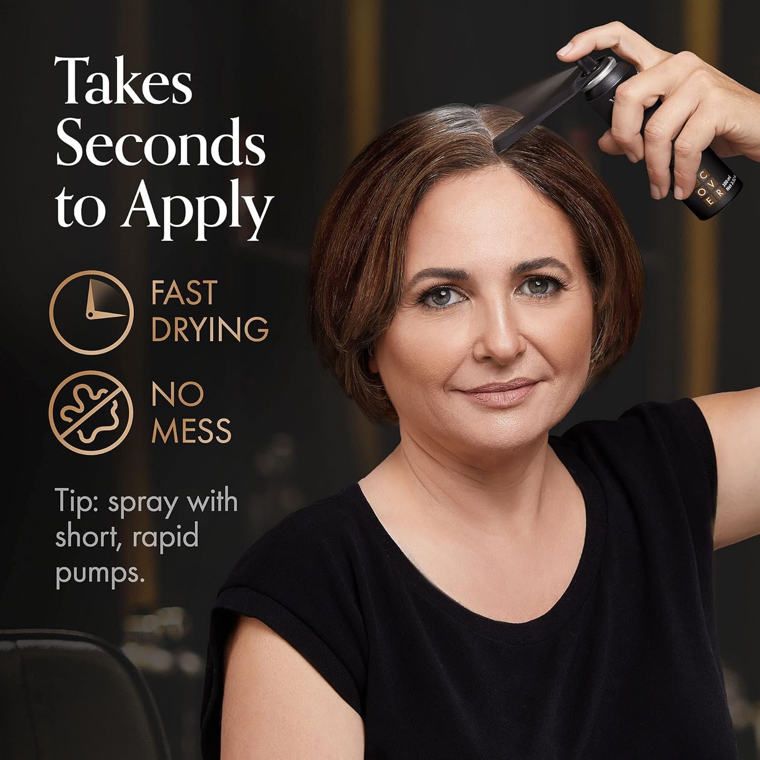 Michel Mercier Hair Root Touch Up Spray with Unique Applicator, Protects Hairline and Scalp Health, Fast and Easy Grey Hair Cover Up Concealer for Women and Men (Dark Brown) - Image 3