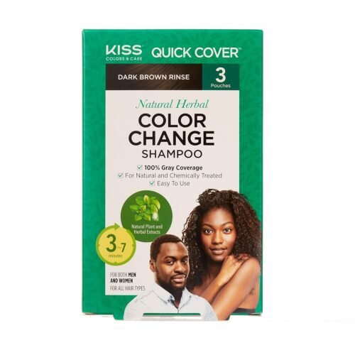 KISS Red Quick Cover Natural Herbal Color Change Shampoo 3 Pouches (1 PACK, Dark Brown)