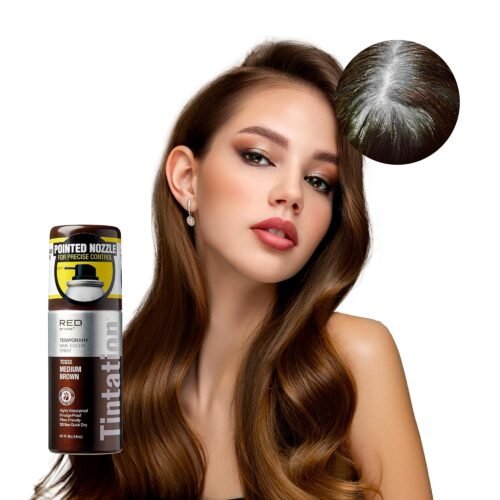 RED by Kiss 1.5OZ. Tintation Temporary Hair Color Spray, Instant Gray Root Cover Up, Water-Resistant, Smudge-Proof, Hairline & Barber Touch-Up, Quick Dry, Travel Size Spray (Medium Brown)