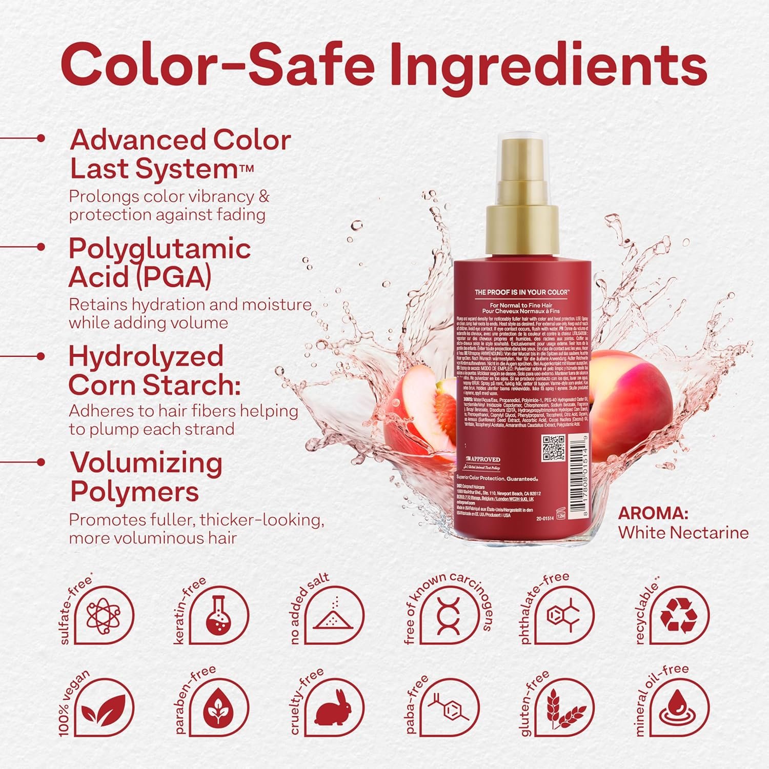 Colorproof Volume Blow Dry Spray Primer 6.7 Fl. Oz. Volumizing Heat Protection Spray for Hair, White Nectarine Scent - Image 3