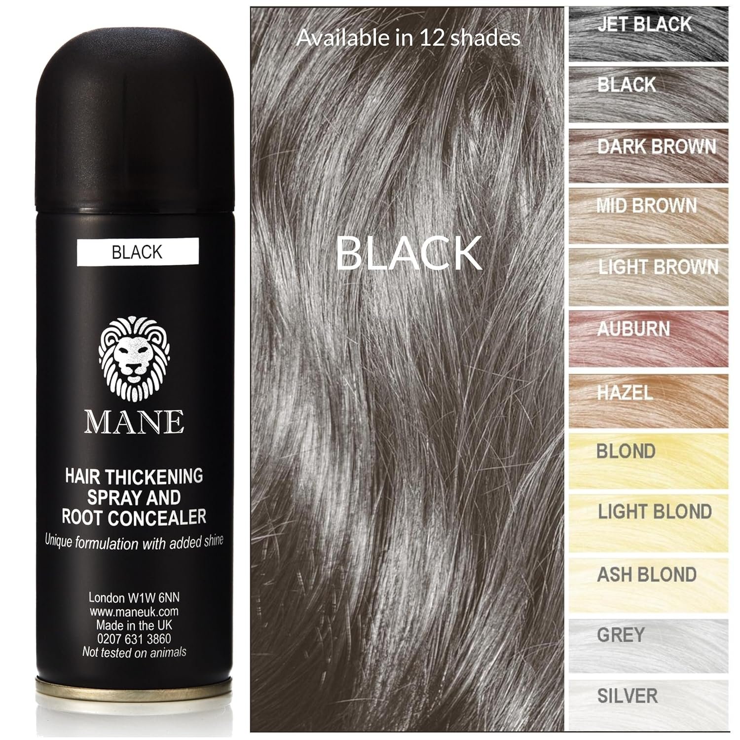 MANE Hair Thickening Fiber Spray (200 ml, Black) - Image 2