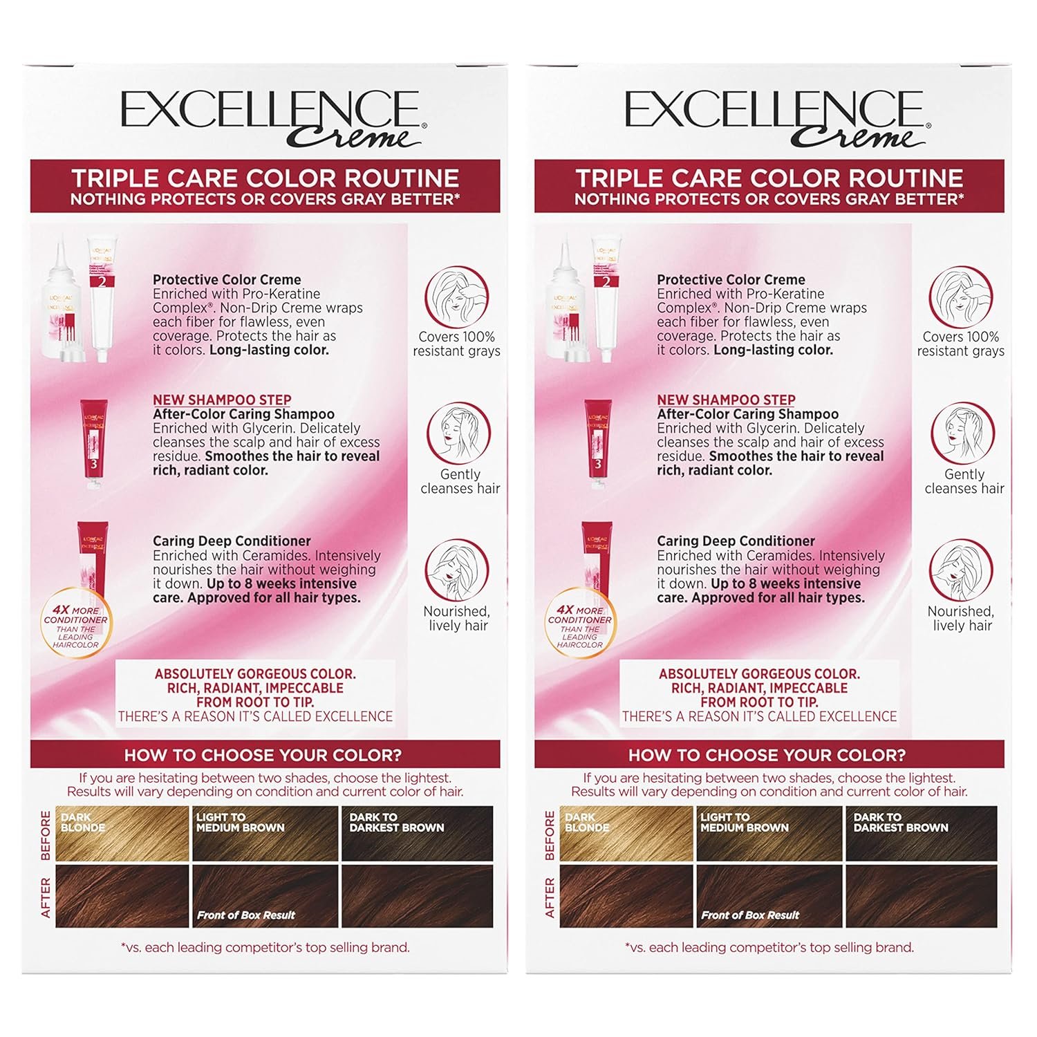 L'Oreal Paris Excellence Creme Permanent Hair Color, 5RB Medium Reddish Brown, 100 percent Gray Coverage Hair Dye, Pack of 2 - Image 8